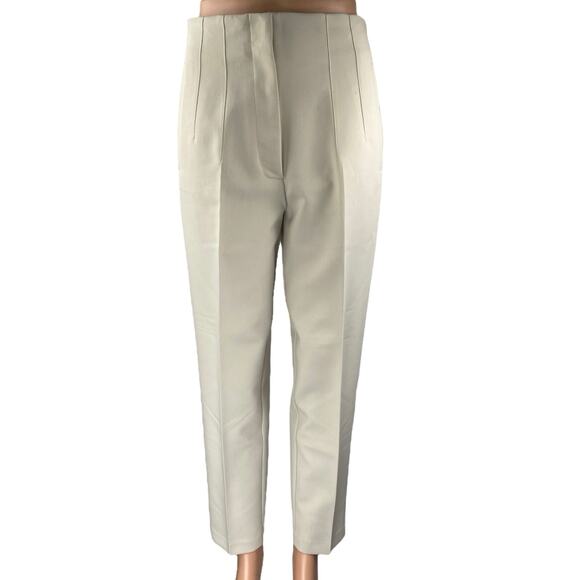 Zara Women's Beige Khaki Chino Pleated High Rise Trousers Dress Pants Size M - Picture 1 of 5